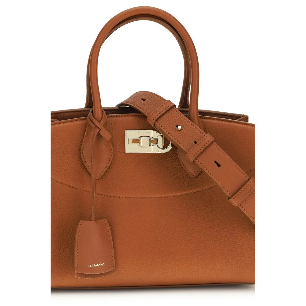 Ferragamo Brown Calf Leather Bos Taurus Shoulder Bag