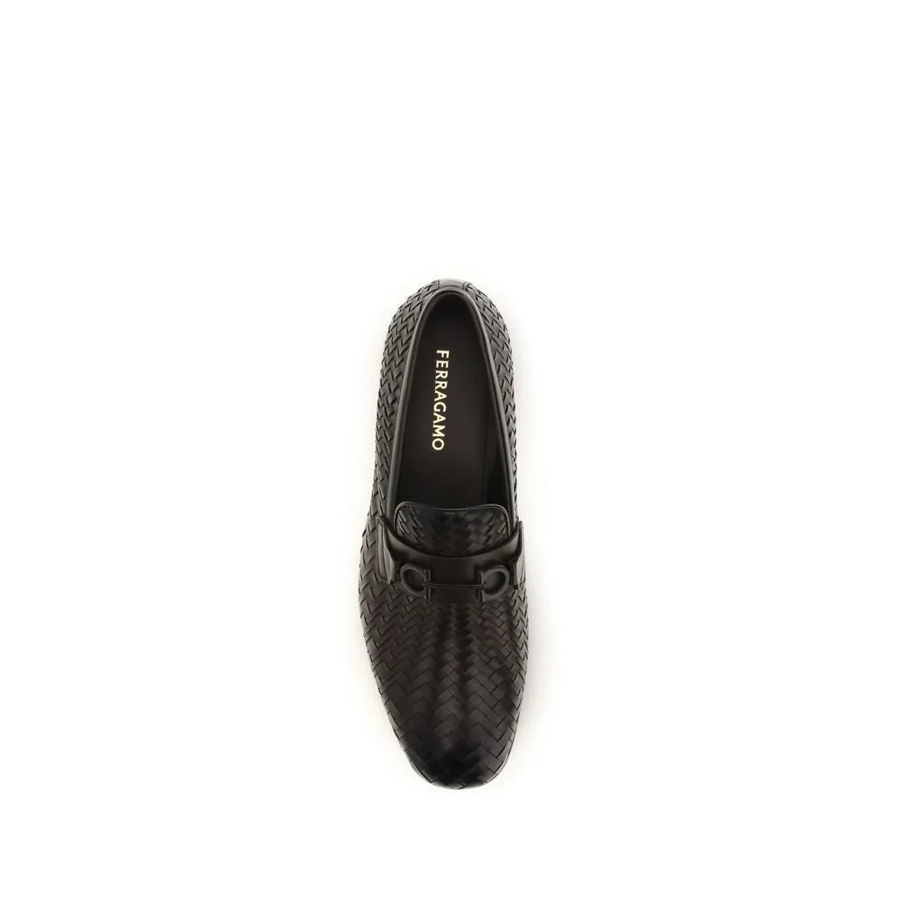 Ferragamo Brown Calf Leather Bos Taurus Slip-On Loafers