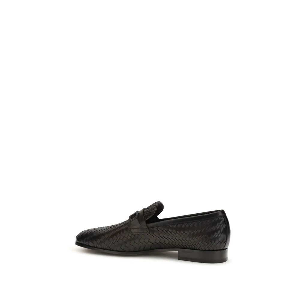 Ferragamo Brown Calf Leather Bos Taurus Slip-On Loafers