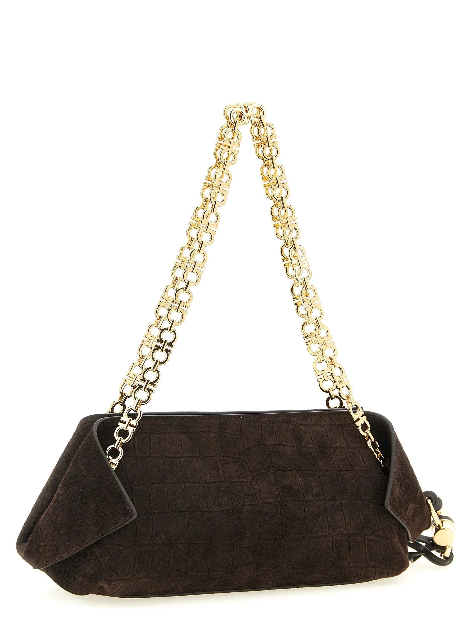 Ferragamo Brown Goatskin Shoulder Bag