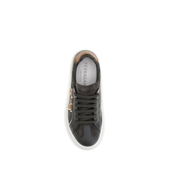 Ferragamo Gray Suede Leather Low Top Sneakers