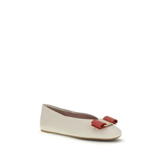 Ferragamo White Calf Leather Bos Taurus Ballet Flats - EU37/US7