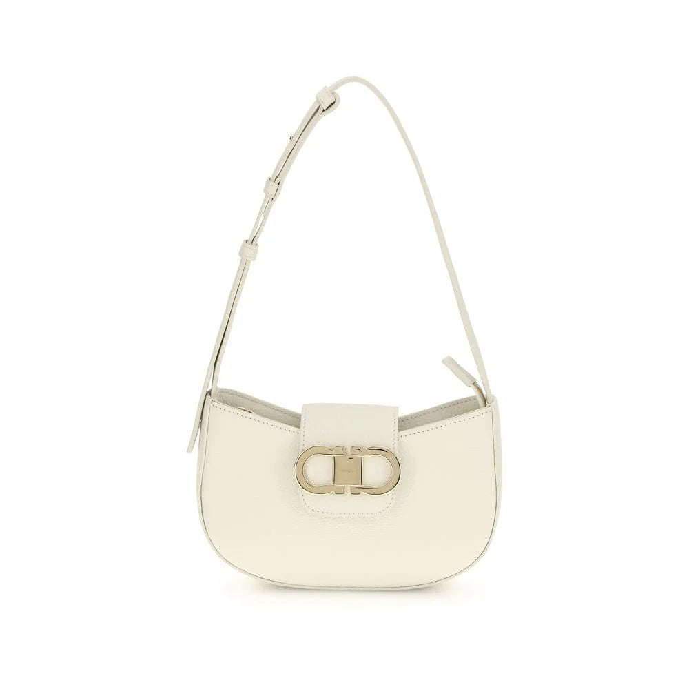 Ferragamo White Calf Leather Bos Taurus Shoulder Bag