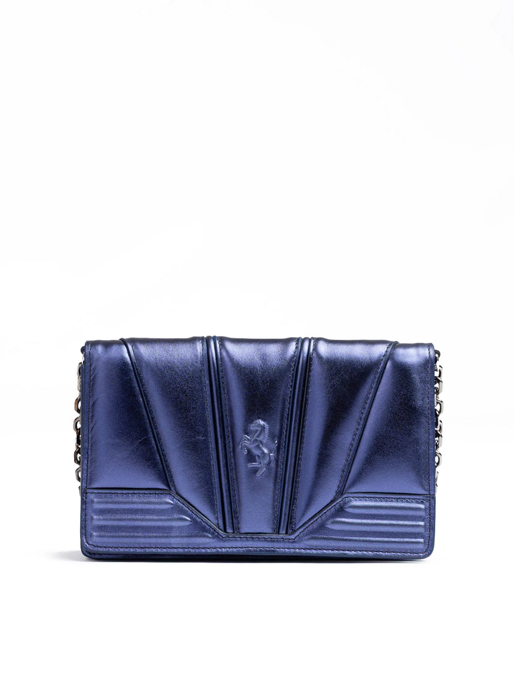 Ferrari Metal blue GT patent leather bag with chain - Cross Body Bags