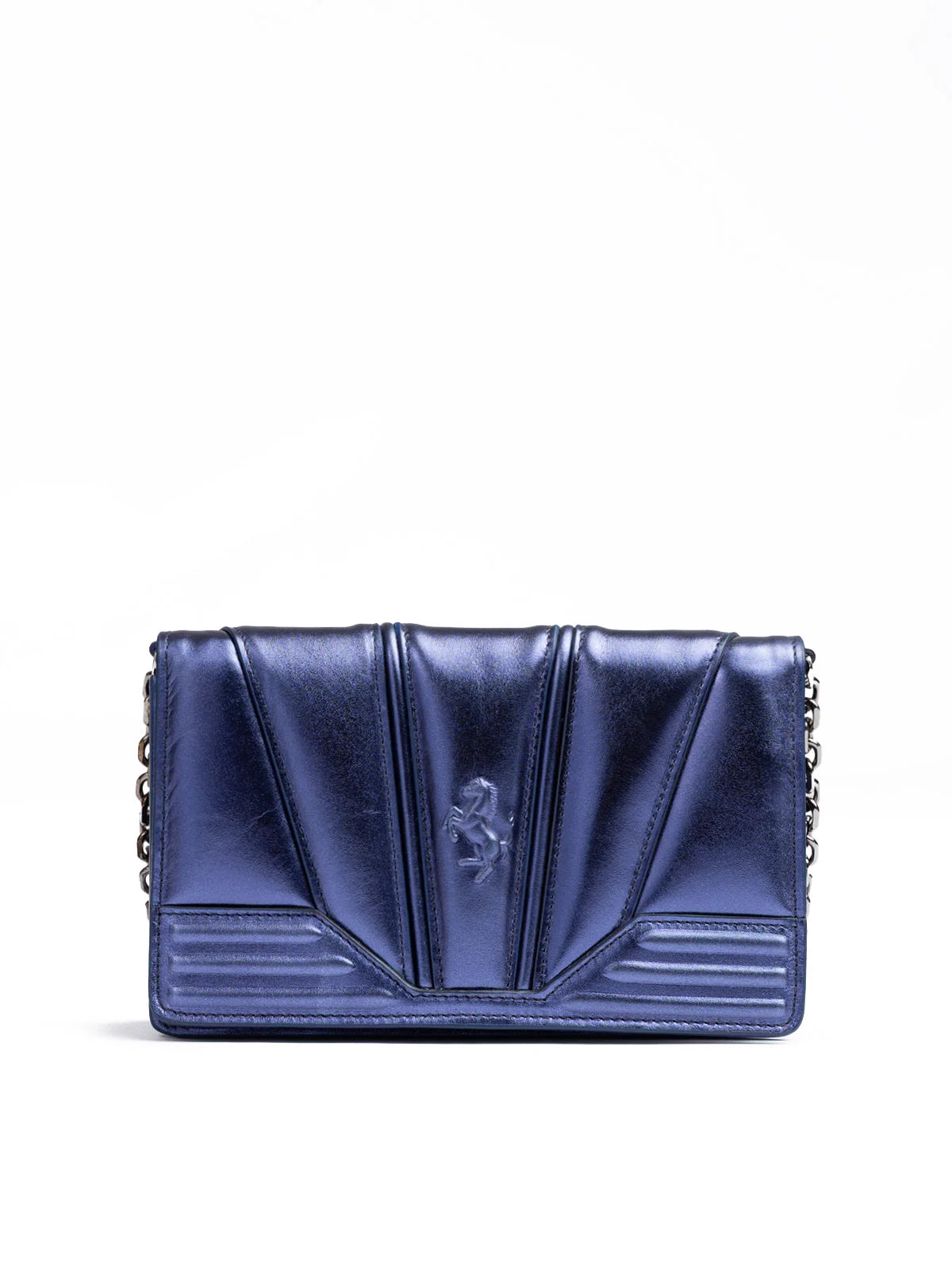 Ferrari Metal blue GT patent leather bag with chain - Cross Body Bags