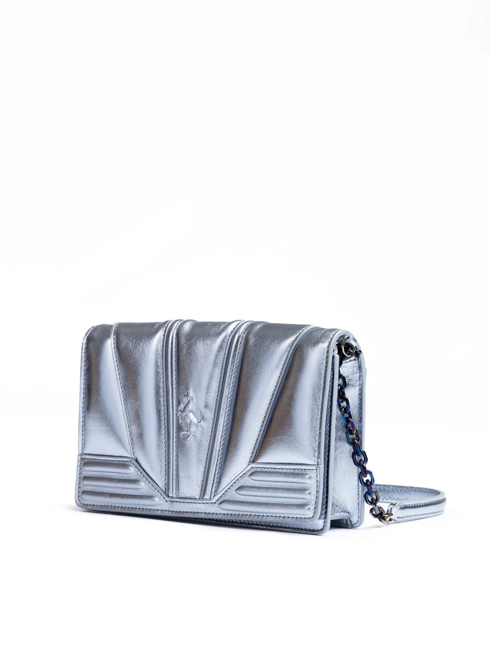 Ferrari Metal light blue GT patent leather bag with chain - Cross Body Bags