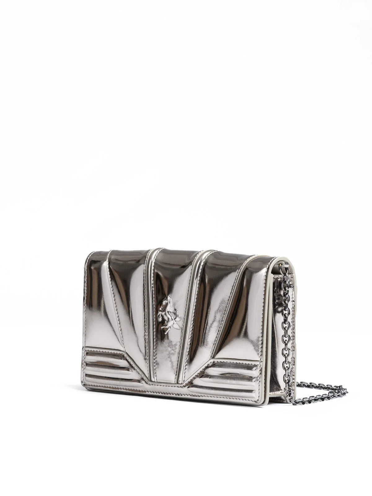 Ferrari Metal Silver GT patent leather bag with chain - Cross Body Bags