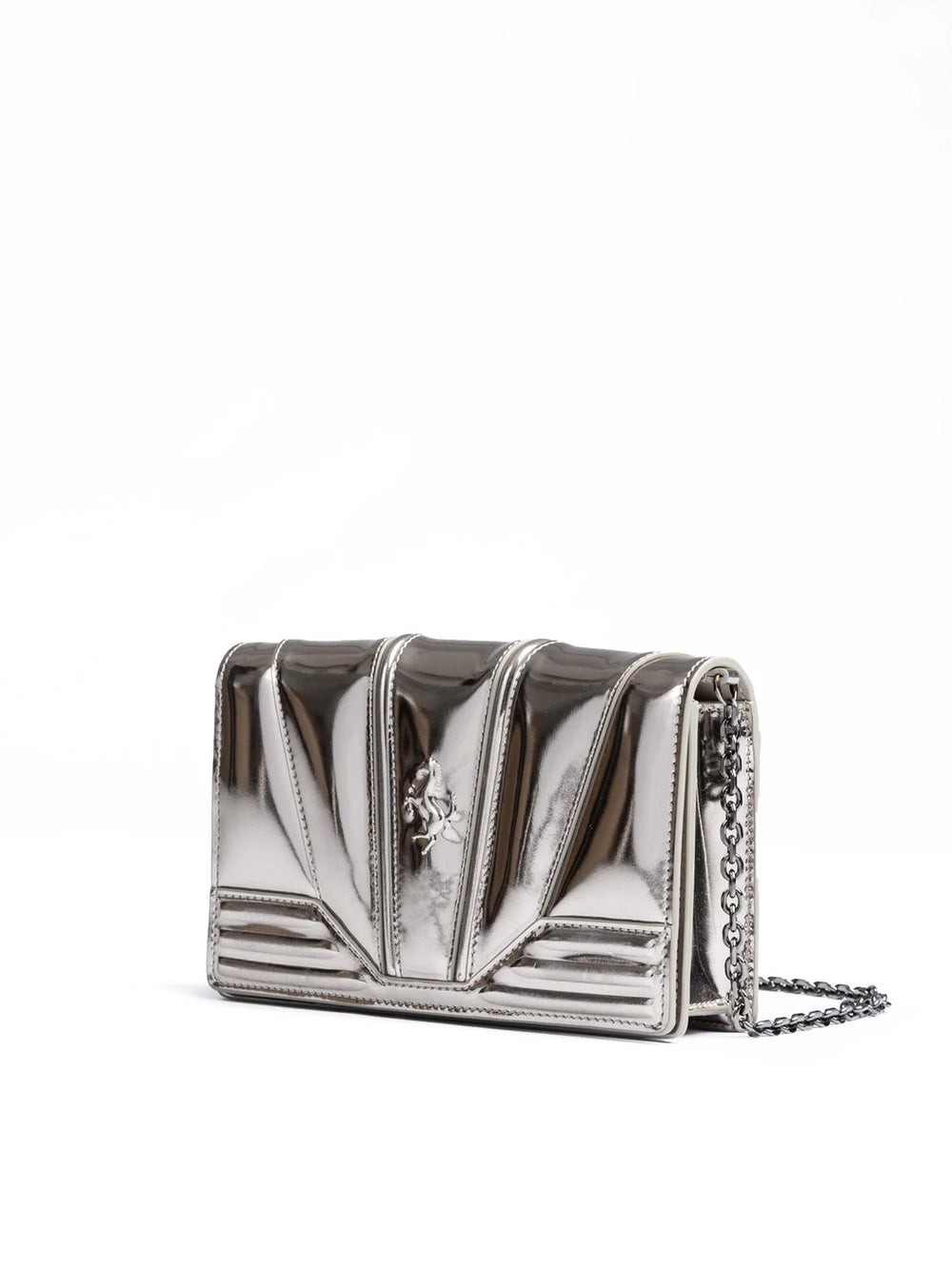 Ferrari Metal Silver GT patent leather bag with chain - Cross Body Bags