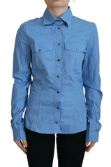 Ferre Blue Cotton Long Sleeves Collared Button Down Top - IT38|XS - Shirts