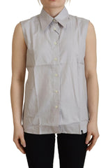 Ferre Light Gray Stripes Cotton Sleeveless Collared Top - IT40|S - Shirts