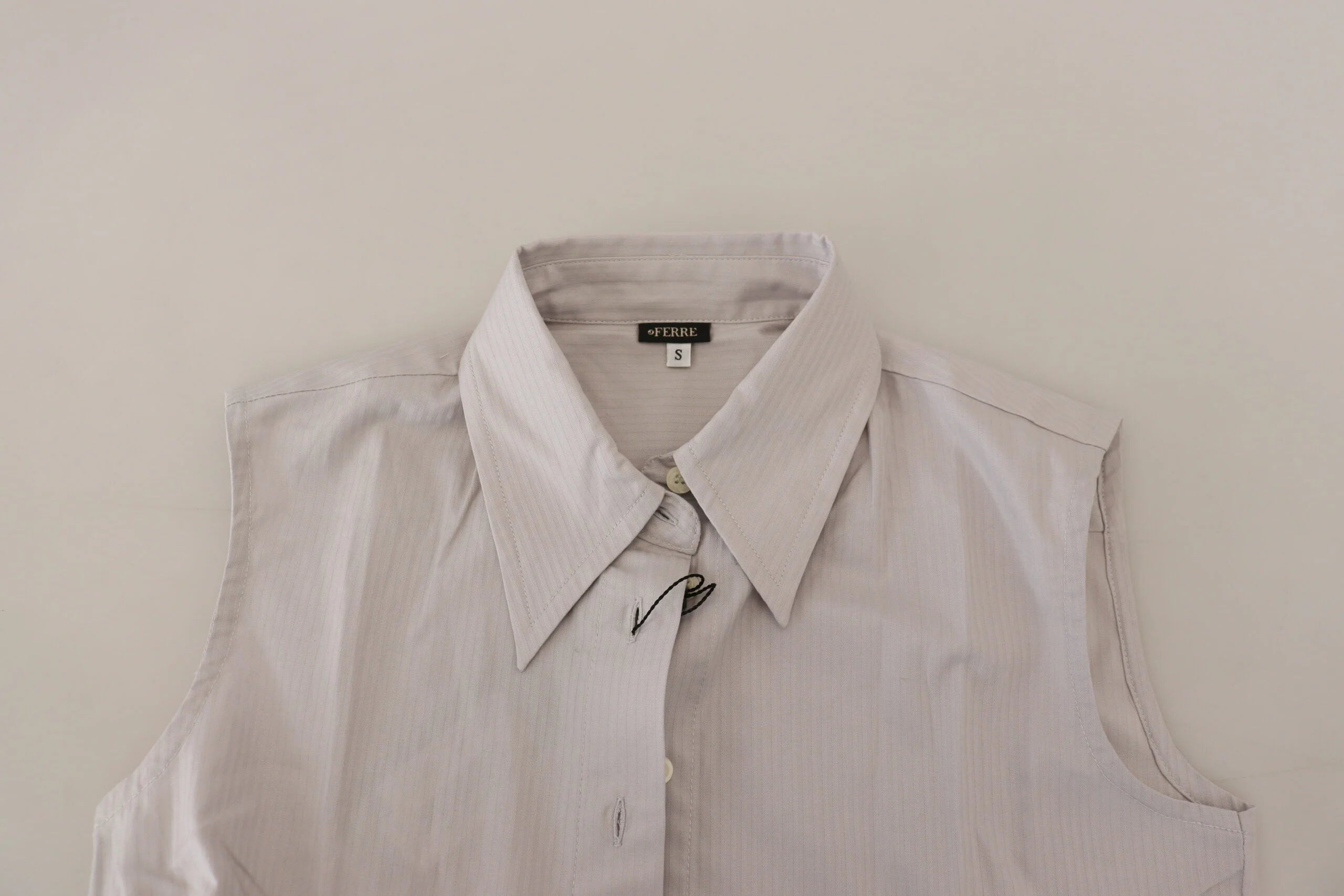 Ferre Light Gray Stripes Cotton Sleeveless Collared Top - IT40|S - Shirts