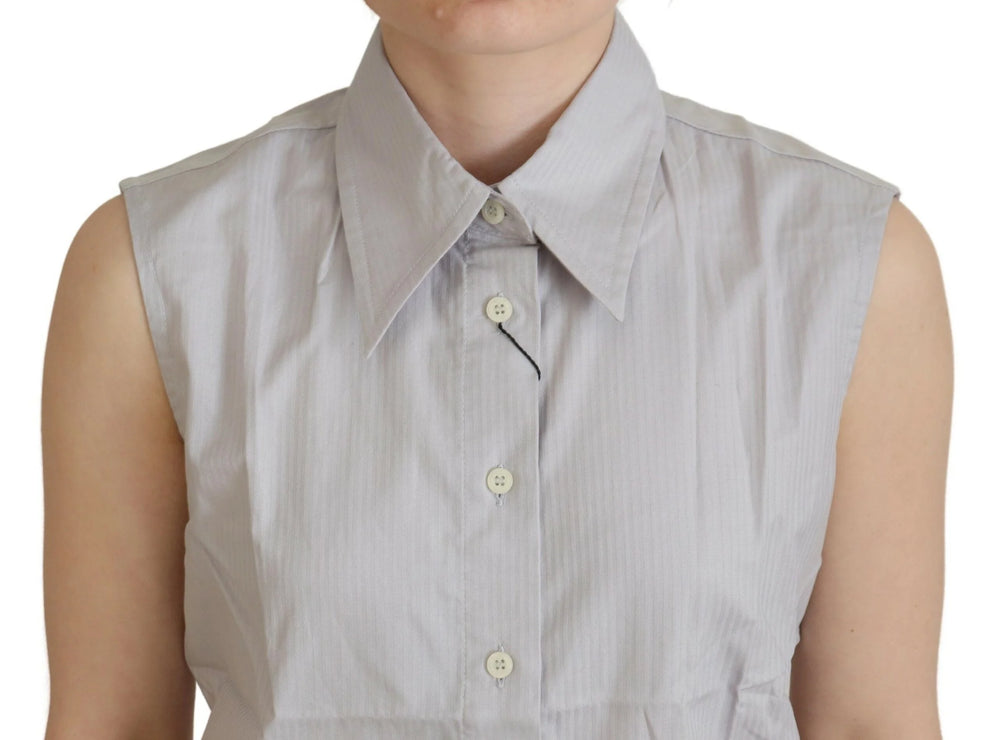 Ferre Light Gray Stripes Cotton Sleeveless Collared Top - IT40|S - Shirts