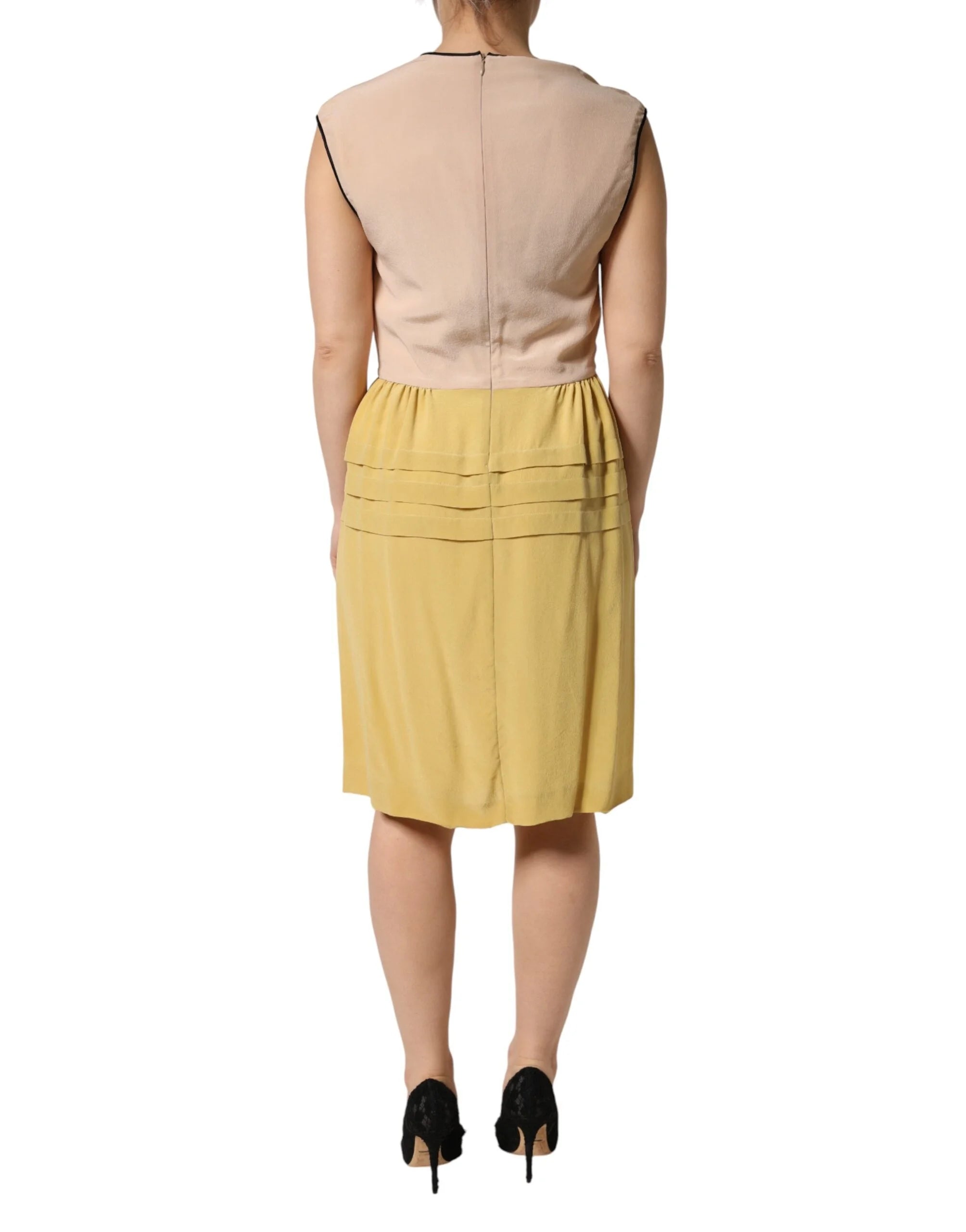 FILOS Multicolor Silk Deep V-neck Sleeveless Knee Length Dress - IT40|S