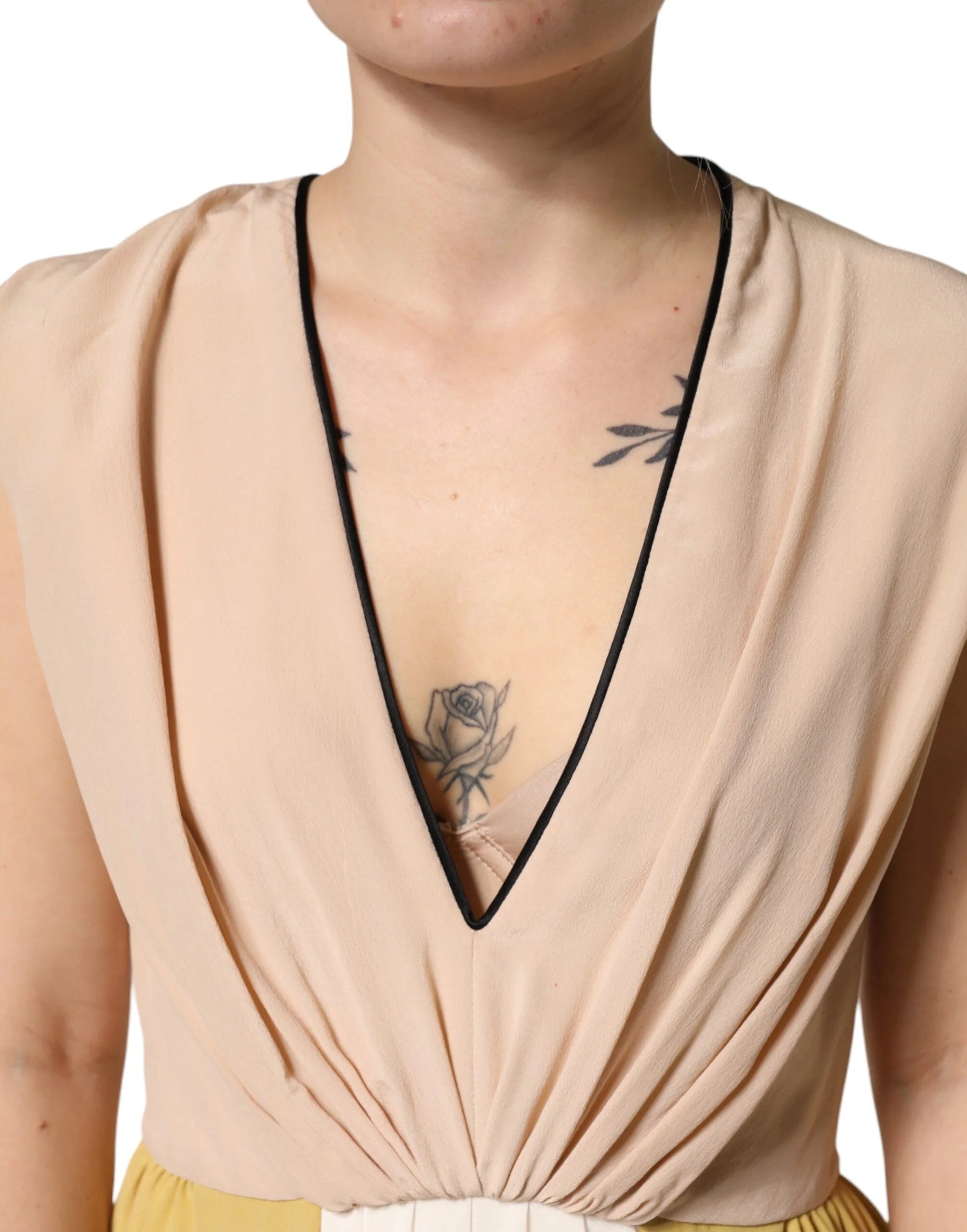 FILOS Multicolor Silk Deep V-neck Sleeveless Knee Length Dress - IT40|S