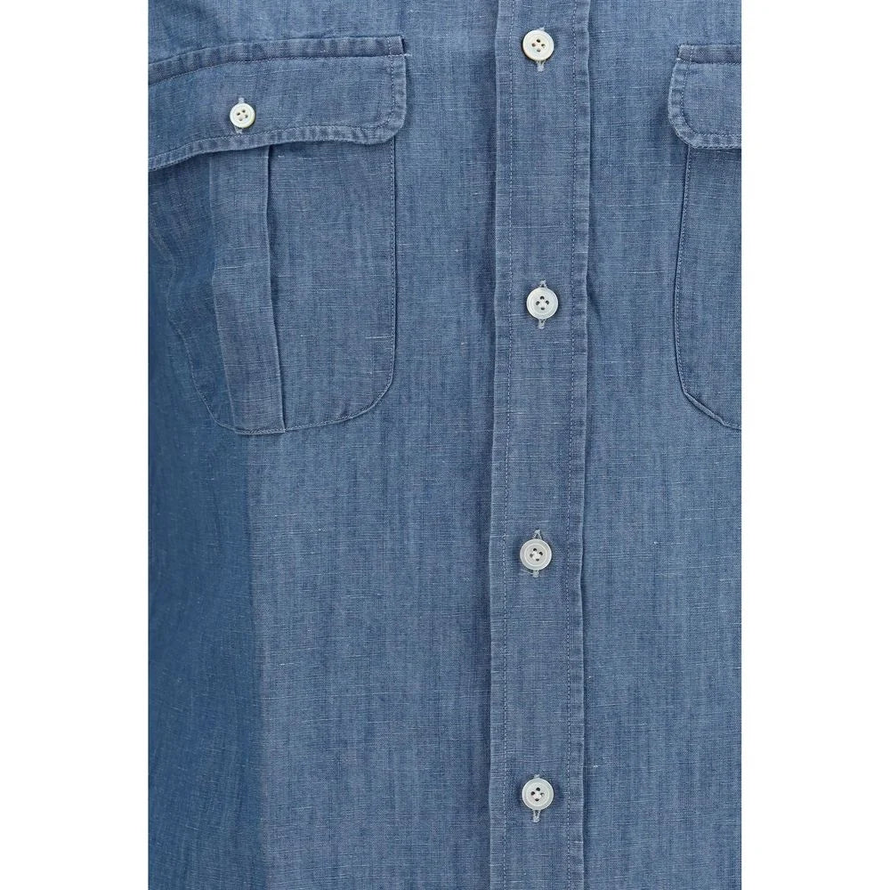 Finamore Blue Cotton Dress Shirt