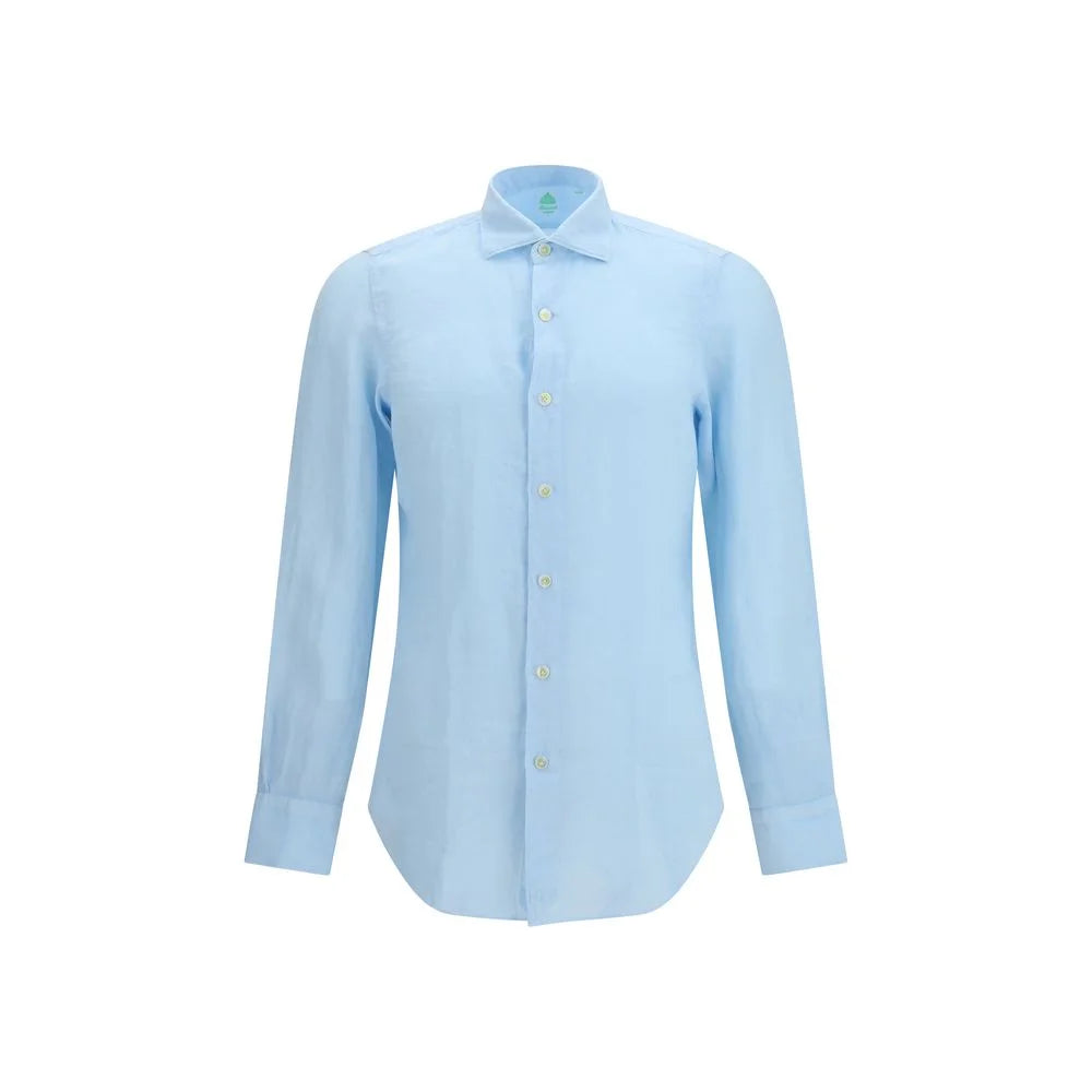 Finamore Blue Linen Longsleeve Shirt - 42