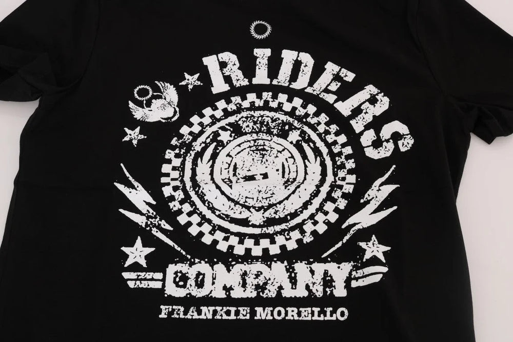 Frankie Morello Black Cotton RIDERS Crewneck T-Shirt - S - T-Shirts