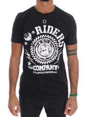 Frankie Morello Black Cotton RIDERS Crewneck T-Shirt - S - T-Shirts
