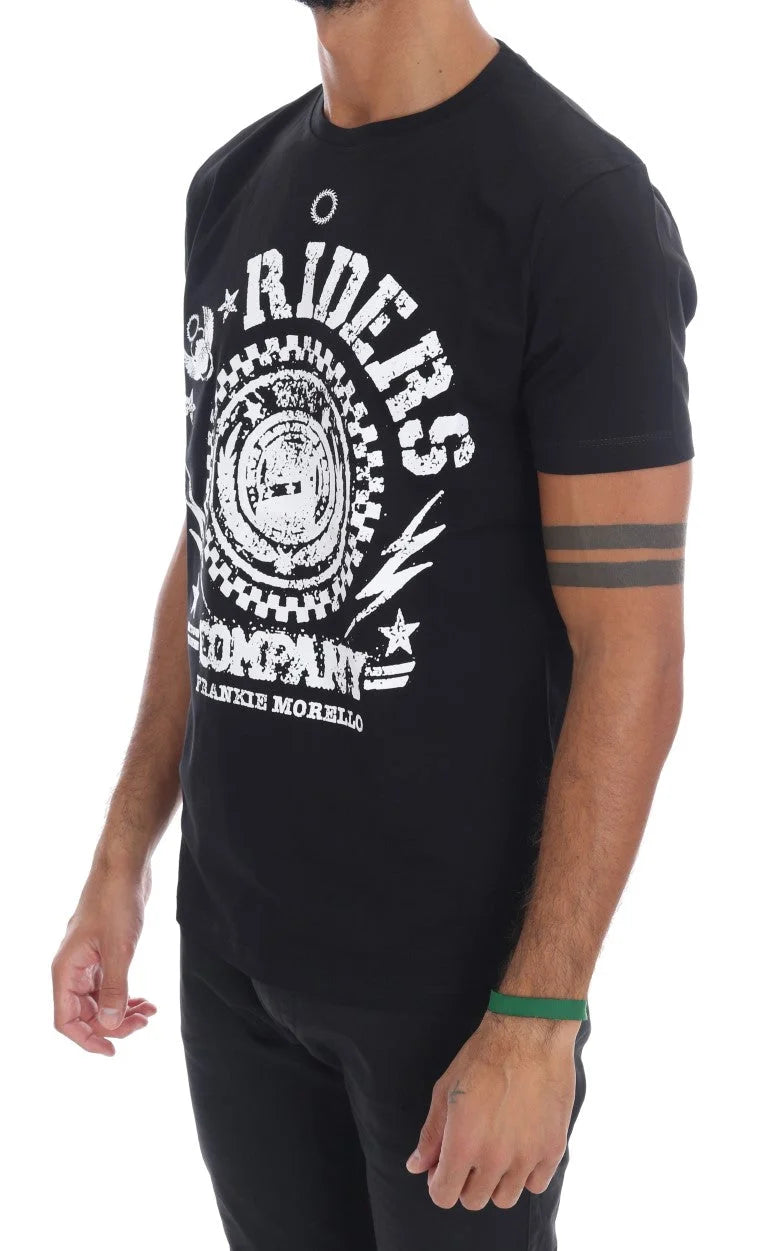 Frankie Morello Black Cotton RIDERS Crewneck T-Shirt - S - T-Shirts
