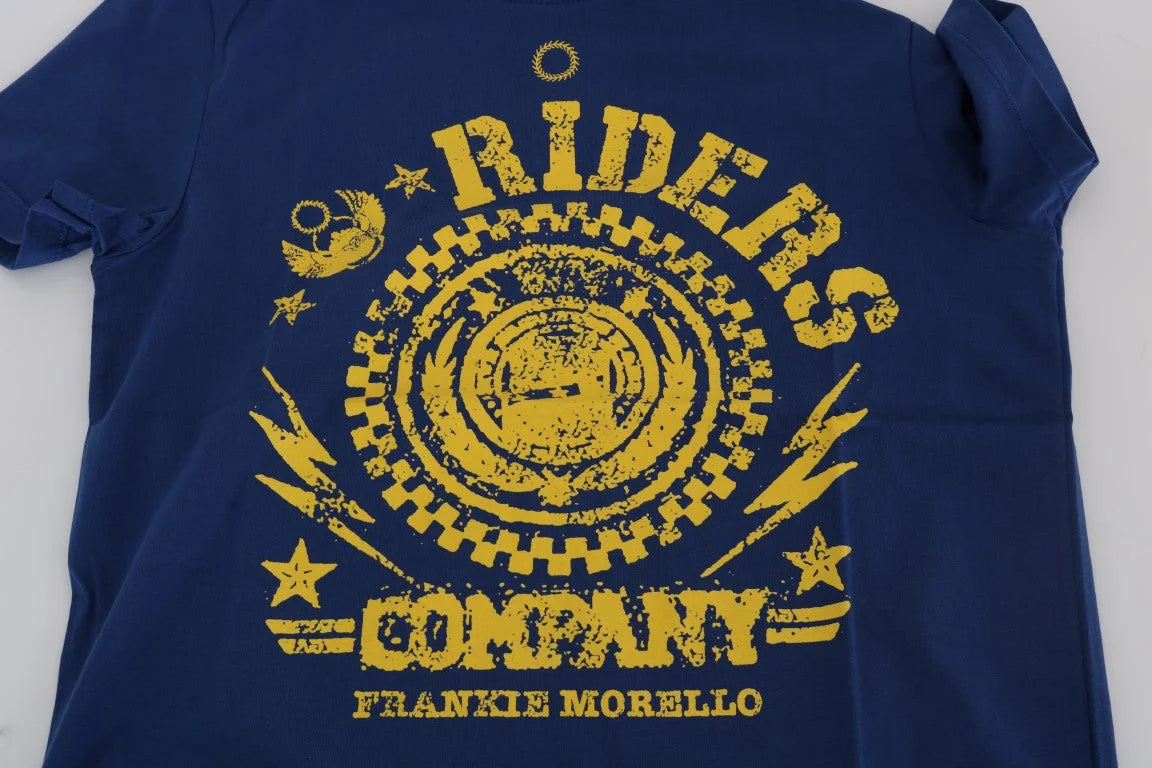 Frankie Morello Blue Cotton RIDERS Crewneck T-Shirt - T-Shirts