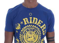 Frankie Morello Blue Cotton RIDERS Crewneck T-Shirt - T-Shirts