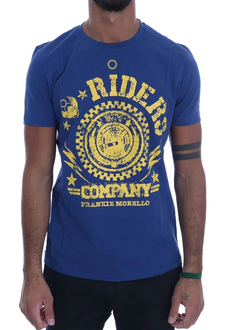 Frankie Morello Blue Cotton RIDERS Crewneck T-Shirt - T-Shirts
