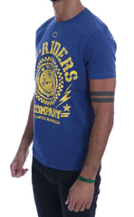 Frankie Morello Blue Cotton RIDERS Crewneck T-Shirt - T-Shirts