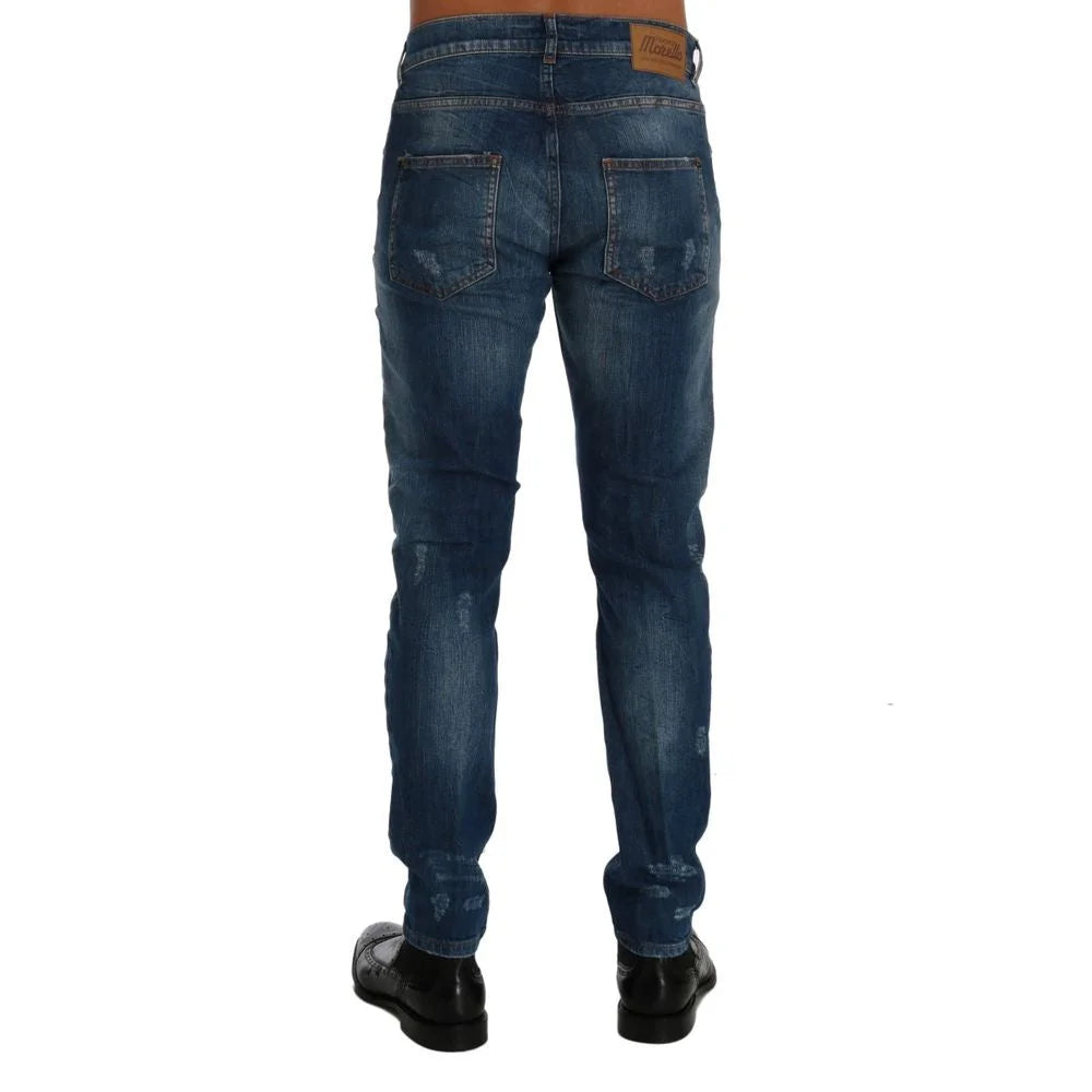 Frankie Morello Blue Cotton Slim Fit Jeans - W40