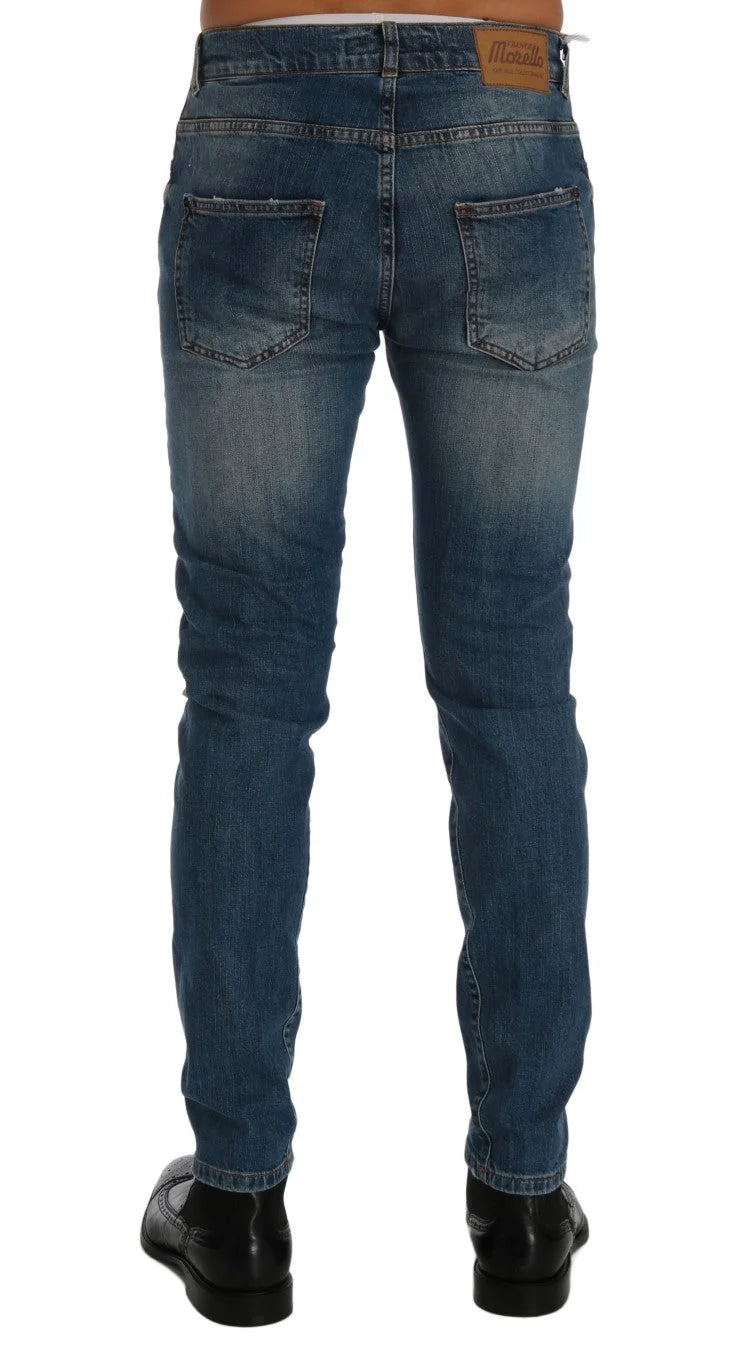 Frankie Morello Blue Wash Torn Dunfermile Slim Fit Jeans - Jeans