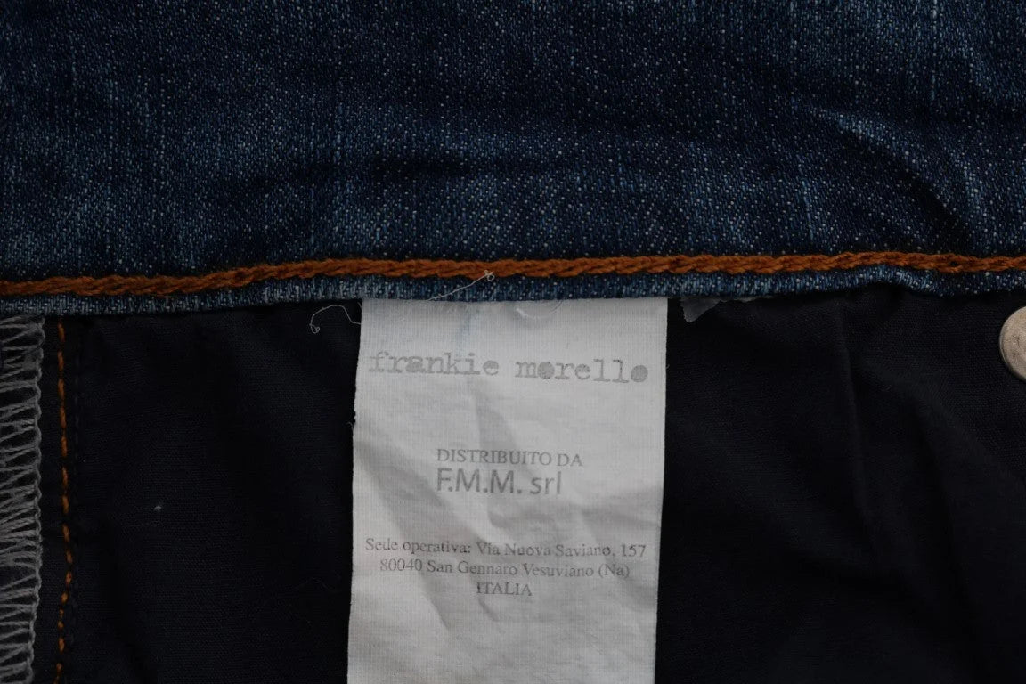 Frankie Morello Blue Wash Torn Dunfermile Slim Fit Jeans - Jeans