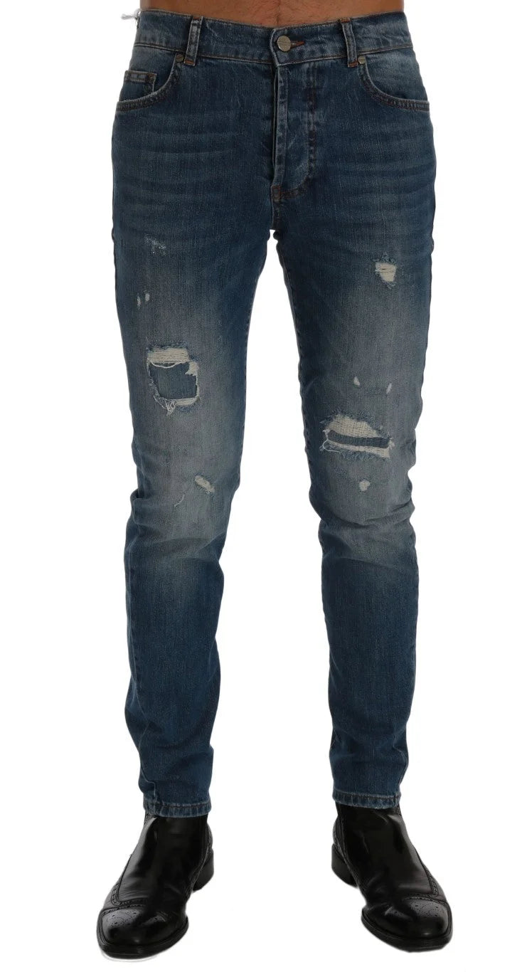 Frankie Morello Blue Wash Torn Dunfermile Slim Fit Jeans - Jeans