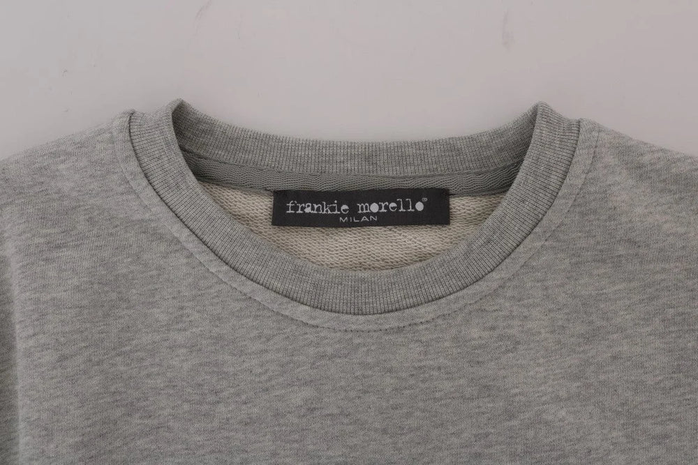 Frankie Morello Gray Cotton Crewneck Pullover Sweater - S - Sweaters