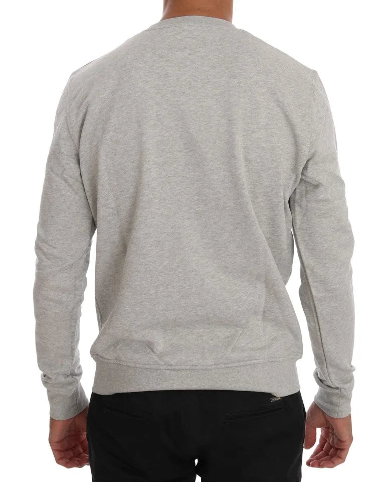 Frankie Morello Gray Cotton Crewneck Pullover Sweater - S - Sweaters