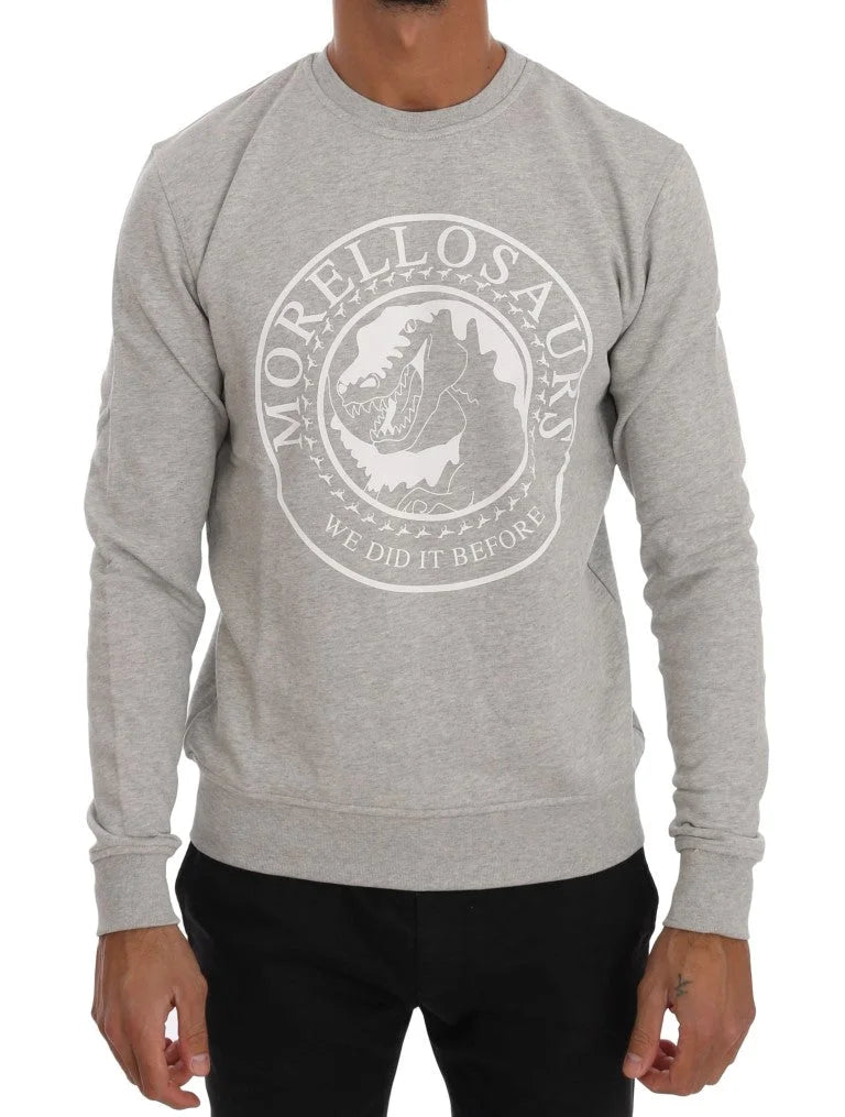 Frankie Morello Gray Cotton Crewneck Pullover Sweater - S - Sweaters