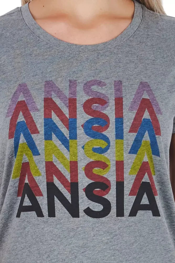 Frankie Morello Gray Cotton Women T-Shirt - T-Shirts