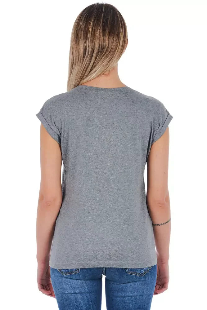 Frankie Morello Gray Cotton Women T-Shirt - T-Shirts