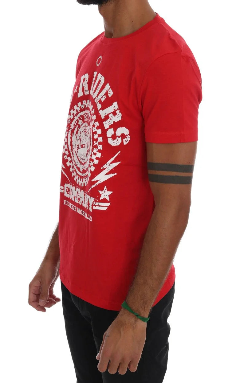 Frankie Morello Red Cotton RIDERS Crewneck T-Shirt - T-Shirts