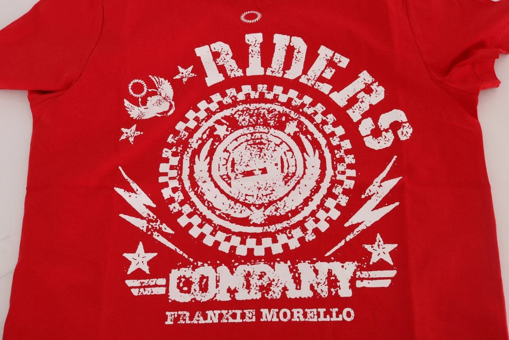 Frankie Morello Red Cotton RIDERS Crewneck T-Shirt - T-Shirts