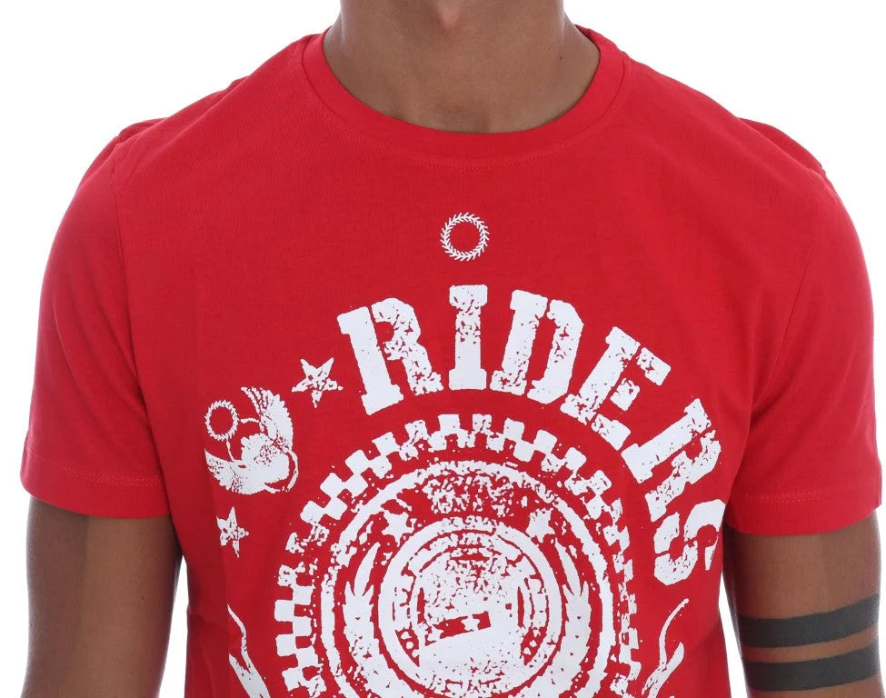 Frankie Morello Red Cotton RIDERS Crewneck T-Shirt - T-Shirts