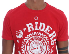 Frankie Morello Red Cotton RIDERS Crewneck T-Shirt - T-Shirts