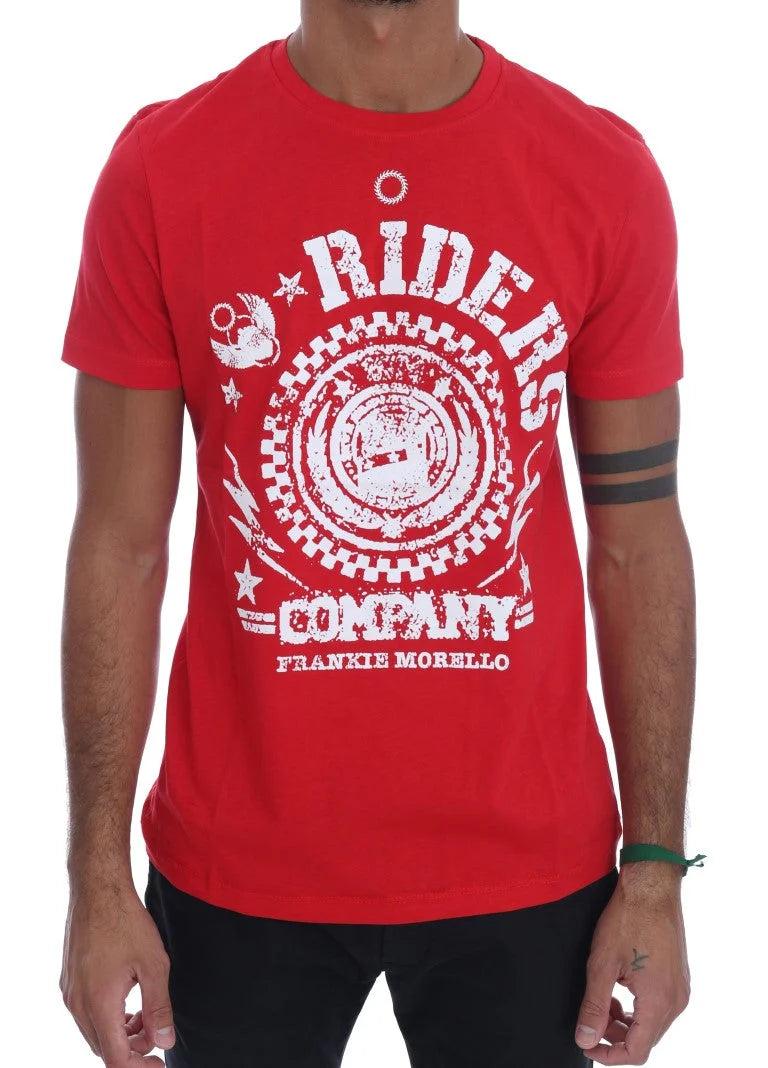 Frankie Morello Red Cotton RIDERS Crewneck T-Shirt - T-Shirts