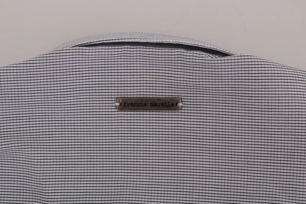 Frankie Morello White Blue Check Casual Cotton Regular Fit Shirt - Shirts