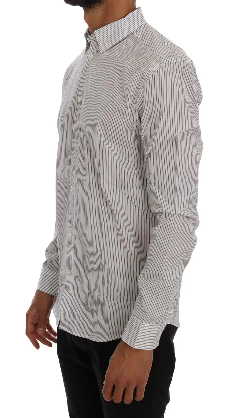 Frankie Morello White Blue Striped Casual Cotton Regular Fit Shirt - Shirts
