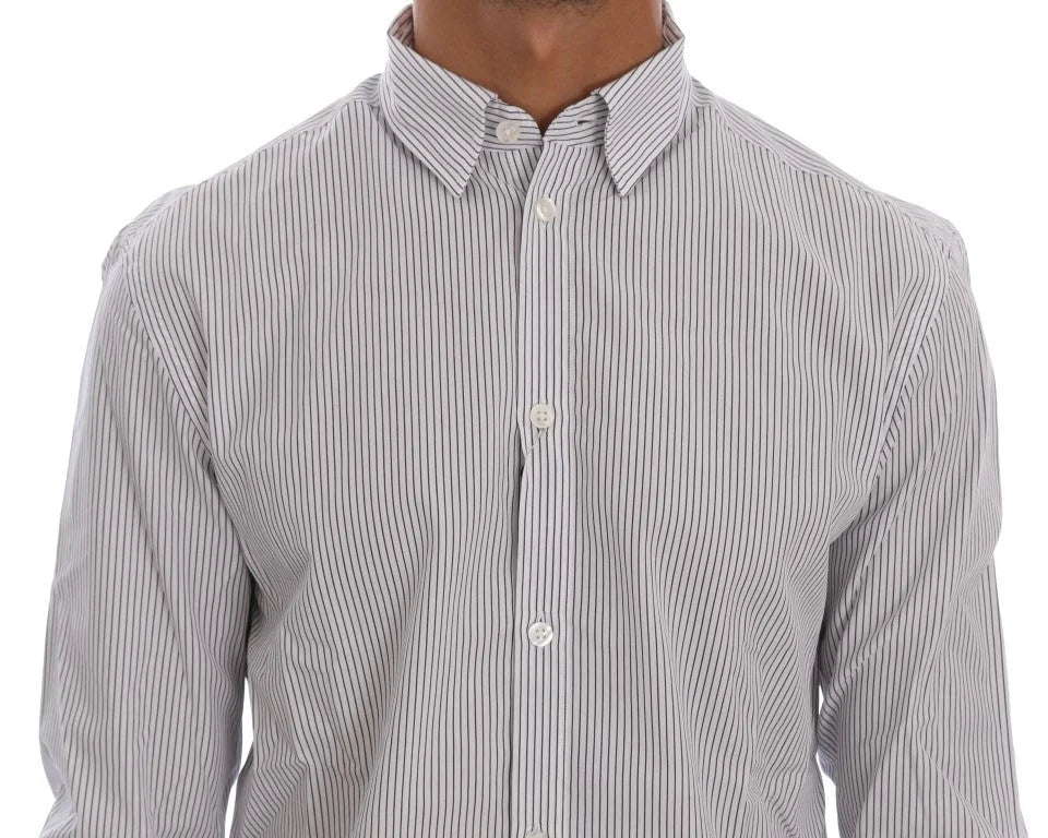 Frankie Morello White Blue Striped Casual Cotton Regular Fit Shirt - Shirts