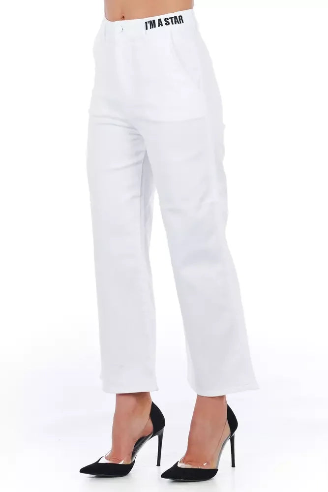 Frankie Morello White Cotton Women Cropped Trouser - Trousers