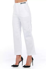 Frankie Morello White Cotton Women Cropped Trouser - Trousers