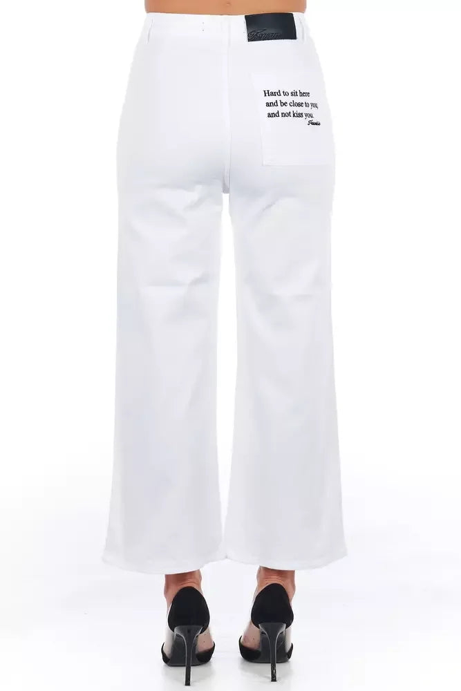 Frankie Morello White Cotton Women Cropped Trouser - Trousers