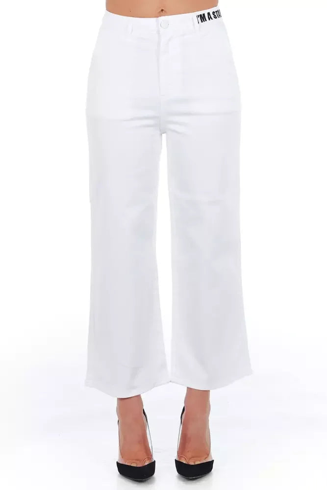 Frankie Morello White Cotton Women Cropped Trouser - Trousers