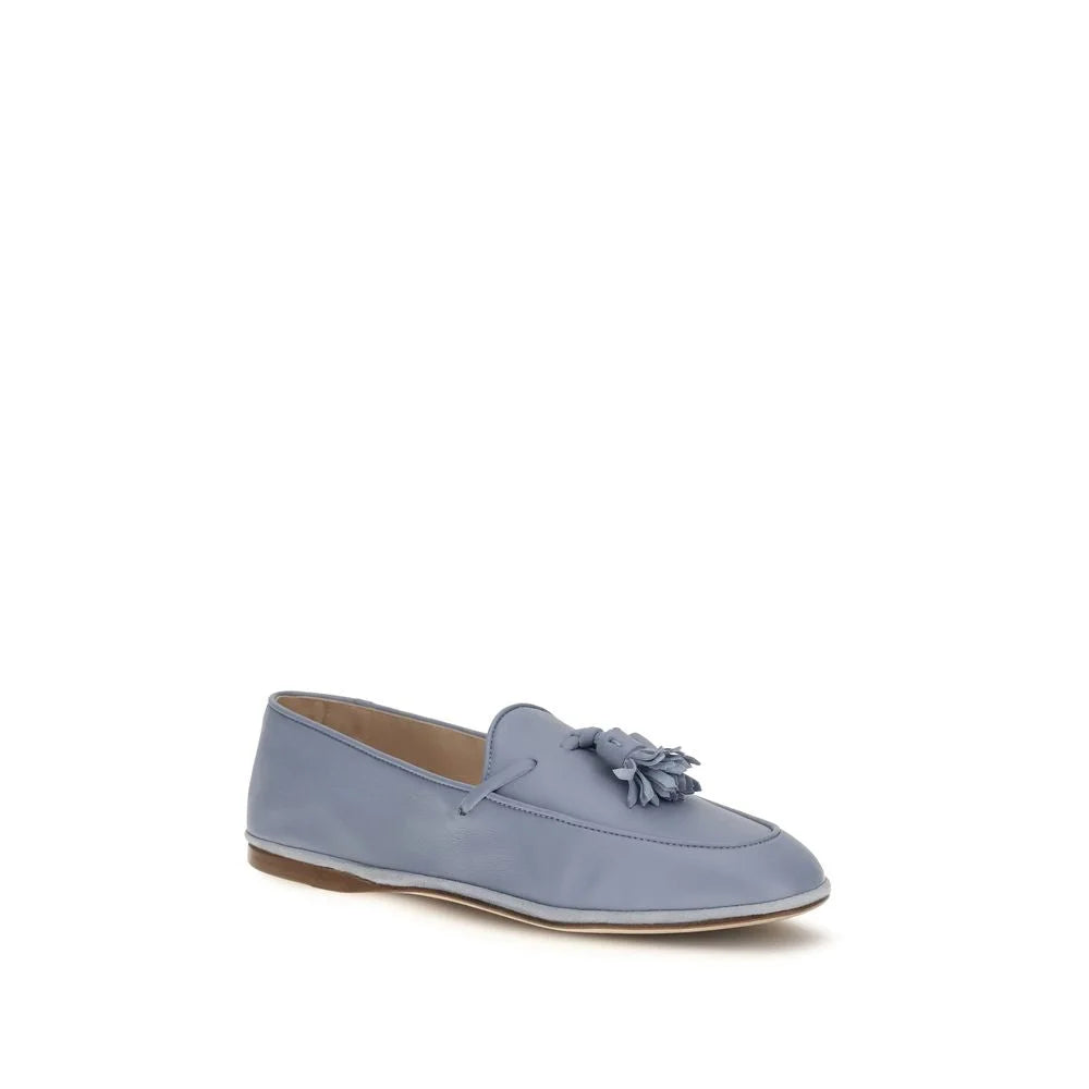 Zijaanzicht van de blauwe Fratelli Rossetti loafers, met de strakke silhouet en ambachtelijke zoolconstructie.