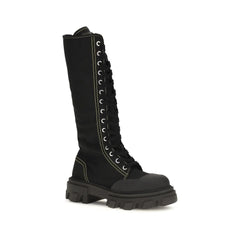 Ganni Black Cotton Lace-Up Boots